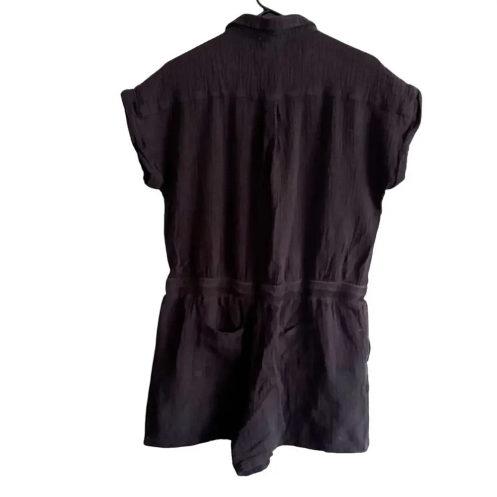 Beach Lunch Lounge Sz L Black Cotton Gauze Romper w/Pockets Travel Beach Vacay
